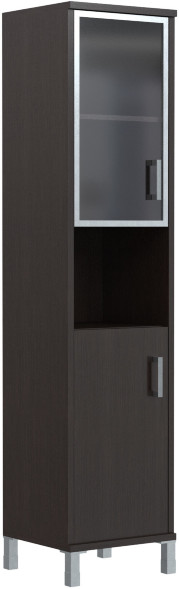 Шкаф-колонка высокая с малой стеклянной дверью в AL-рамке и глухой B 431.9(L) Венге Магия