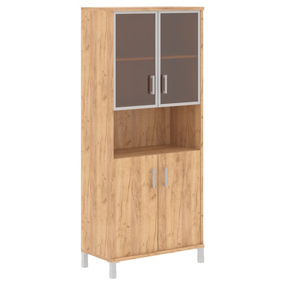 Шкаф высокий с малыми стеклянными дверьми в AL-рамке и глухими B 430.9 900х450х2054 BORN